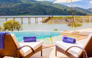 Outside seating | sun beds | with views of the river and pool | algarve, portugal