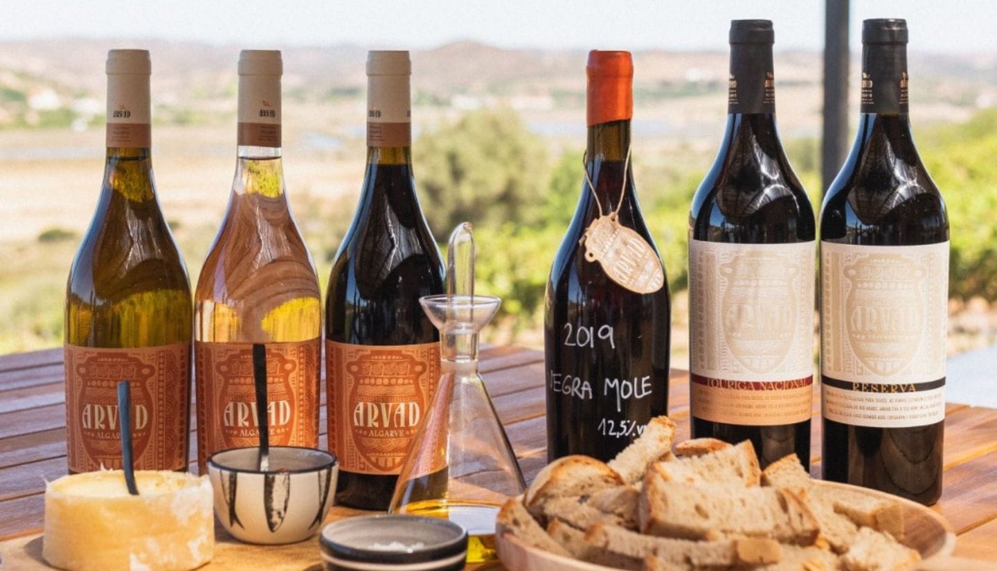 Algarve vineyard wine tasting with bread and olive oil as part of Portugal’s Spice Route cooking holiday, overlooking the River Arade.